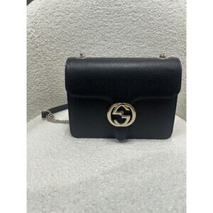 Gucci Women's Black Leather Mini Bag with Interlocking G - Made in Italy